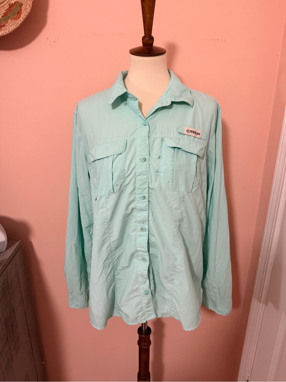Magellan Outdoors Relaxed Fit Turquoise Button-Up Fishing Shirt XL